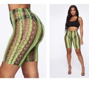 Lime Green Snake Print Biker Shorts
